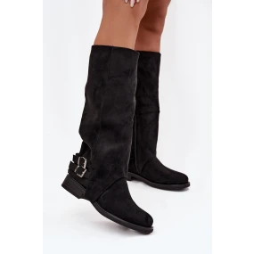 Dámské zateplené kozačky s přezkami Umbria – černé