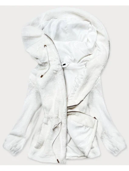 Bílá kožešinová dámská bunda s kapucí (BR9596-26) Bílá kožešinová dámská bunda s kapucí (BR9596-26)