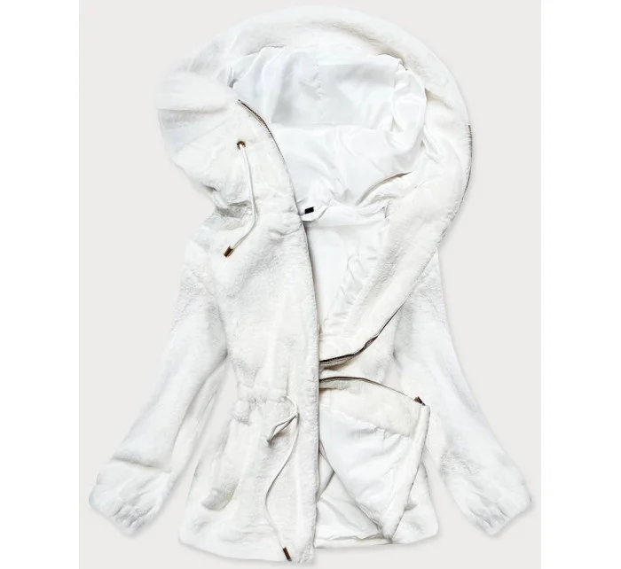 Bílá kožešinová dámská bunda s kapucí (BR9596-26) Bílá kožešinová dámská bunda s kapucí (BR9596-26)