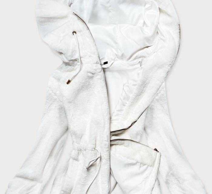 Bílá kožešinová dámská bunda s kapucí (BR9596-26)