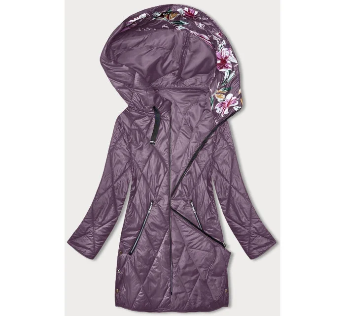 Fialová dámská bunda s ozdobnou kapucí (B8215-71)