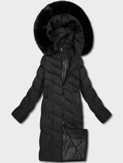 Černá dlouhá dámská bunda s kapucí (7662#-F06)