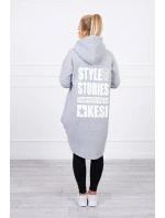 Zateplená mikina s dlouhými zády a kapucí šedá