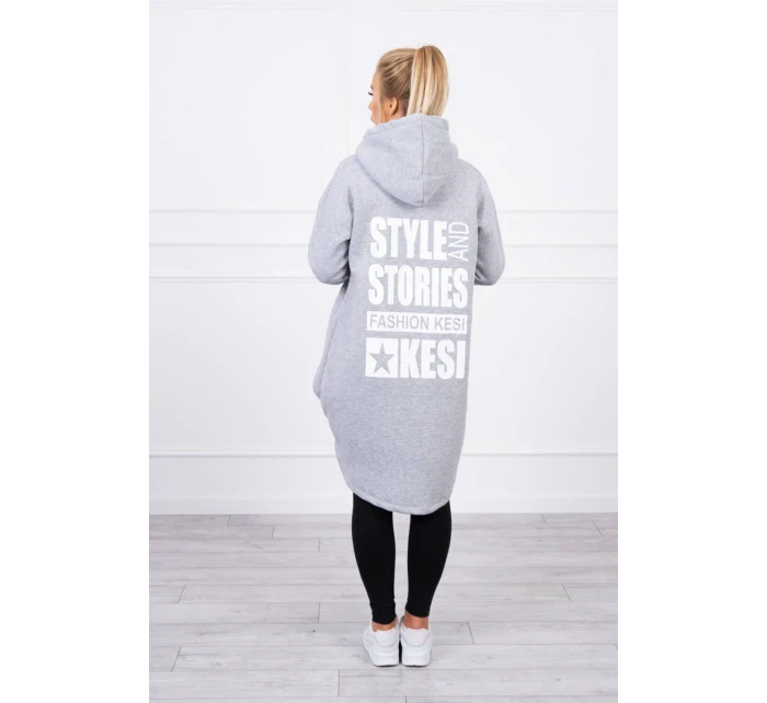 Zateplená mikina s dlouhými zády a kapucí šedá