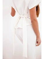 Dámský komplet model 22048829 s halenkou s krátkým rukávem a širokými kalhotami ecru - K-Fashion