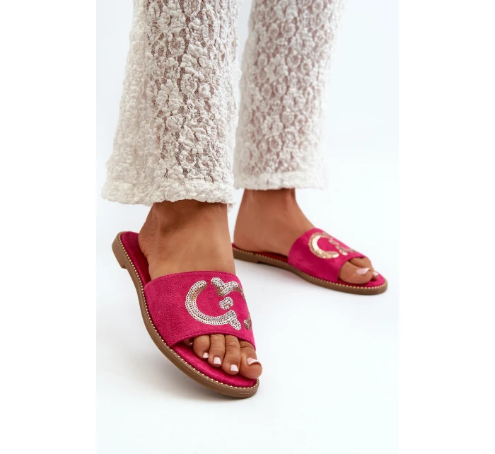 Dámské ploché žabky S cekulemi S.Barski KV27-052 Fuksia