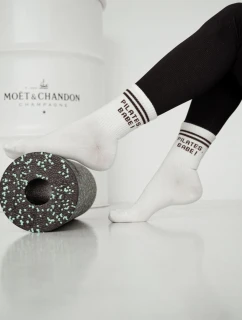 Dámské ponožky s hnědým nápisem PILATES BABE Ecru