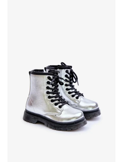 Zateplené Dívčí Lakované Kotníkové Boty Na Zip Stříbrné Novita