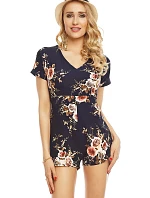Overal dámský šortkový s krátkým rukávem květinový tmavě modrý - Tmavě modrá - Noémi Kent Paris