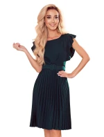 Dámské plisované šaty v lahvově zelené barvě s opaskem model 21371192 - numoco