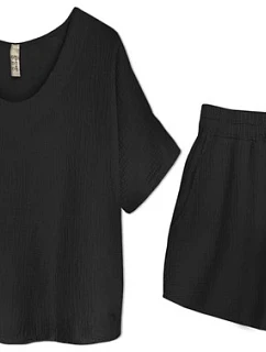 Bavlněná souprava trička a šortek černá (34437)