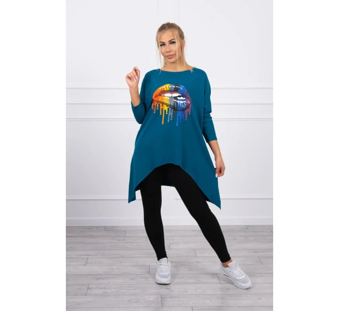 Oversize halenka s potiskem duhových rtů marine