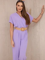 Kombinéza s ozdobným páskem v pase světle fialová