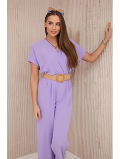 Kombinéza s ozdobným páskem v pase světle fialová