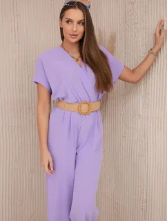 Kombinéza s ozdobným páskem v pase světle fialová