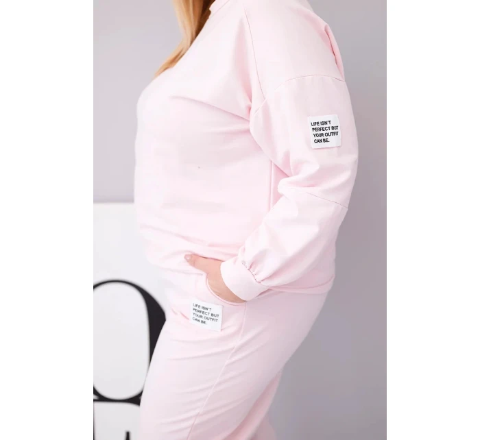 Komplet dámský Plus Size bavlněný s volnou mikinou a kalhotami s širokým nohavicí model 21911636 růžová - K-Fashion