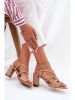 Dámské sandály na sloupkovém podpatku béžové Sergio Leone SK884 Dámské sandály na sloupkovém podpatku béžové Sergio Leone SK884