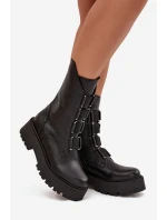 Dámské kotníkové boty z přírodní kůže na platformě model 21713280 Černé - Zazoo