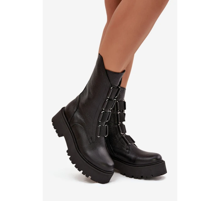 Dámské kotníkové boty z přírodní kůže na platformě model 21713280 Černé - Zazoo