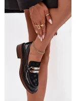 Kožené lakované dámské mokasiny s odlišným detailem D&A MR52-173 Černé