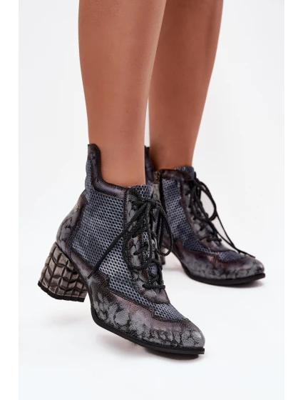 Kožené dámské kotníkové boty na podpatku model 21713970 šedé - Maciejka