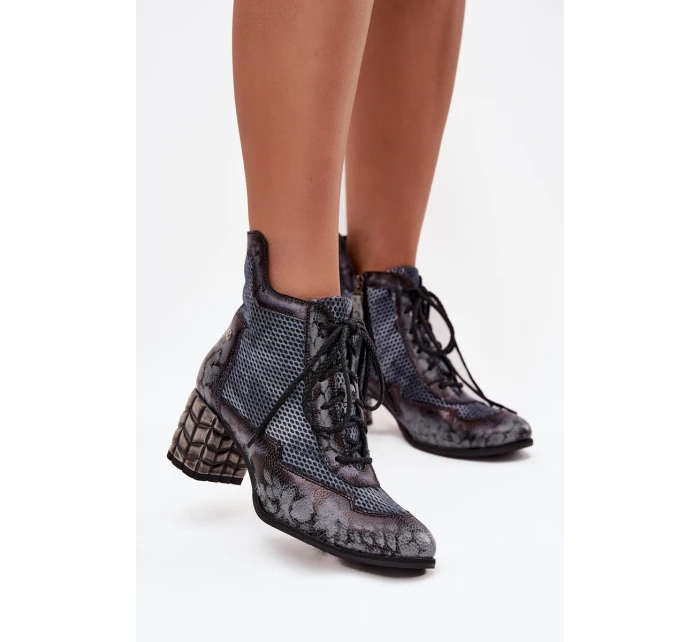 Kožené dámské kotníkové boty na podpatku model 21713970 šedé - Maciejka
