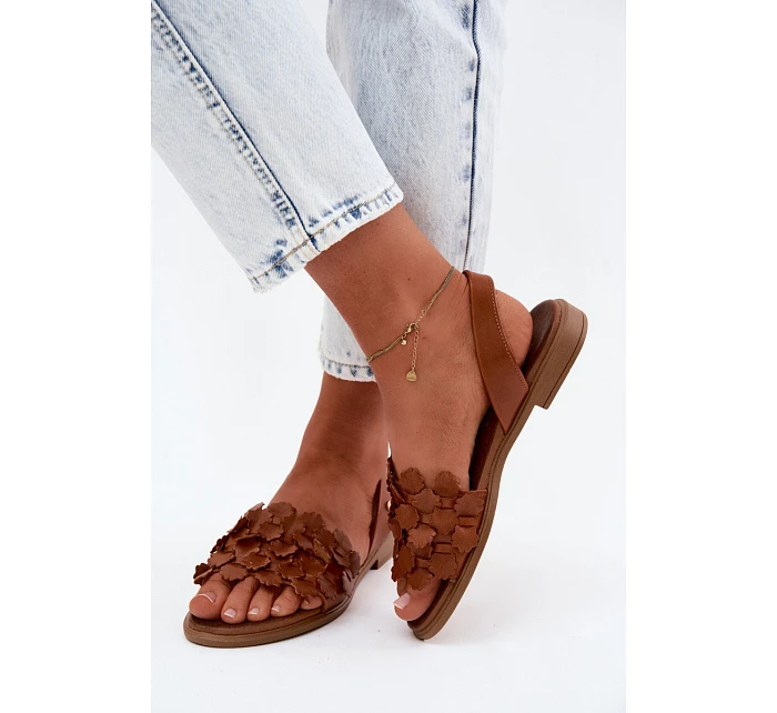 Kožené sandály na nízkém podpatku Zazoo 40468 Hnědé