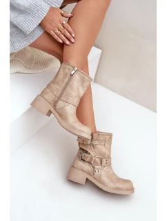 Dámské Kožené Kotníkové Boty Na Nízkém Bloku Podpatku S Pásky Zazoo 3644 Béžové