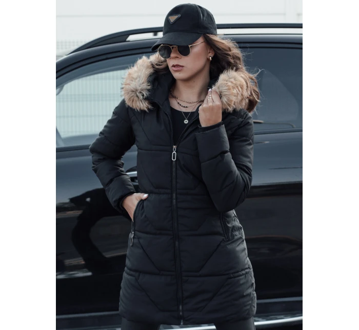 Dámská prošívaná bunda s kožešinou černá FashionStreet TY4577