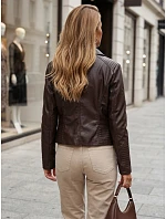 Dámská kožená bunda ve stylu Ramones v tmavě hnědé barvě FashionStreet TY5710 Dámská kožená bunda ve stylu Ramones v tmavě hnědé barvě FashionStreet TY5710
