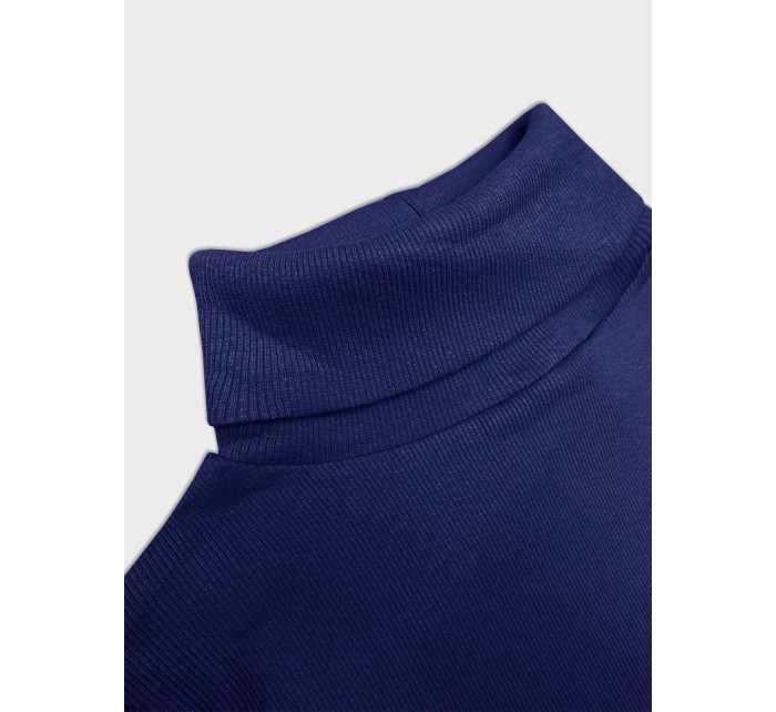 Vypasované žebrované šaty v kobaltové barvě s rolákem Rue Paris (5133)
