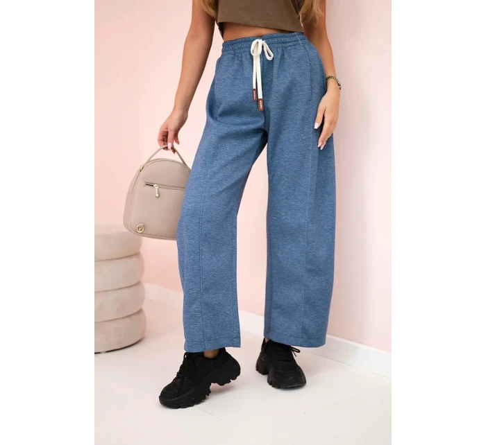 Máslové kalhoty zavazované v pase džínový melír Máslové kalhoty zavazované v pase džínový melír