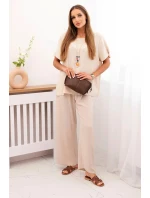 Dámský komplet s volnou halenkou a širokými nohavicemi béžový Dámský komplet s volnou halenkou a širokými nohavicemi béžový