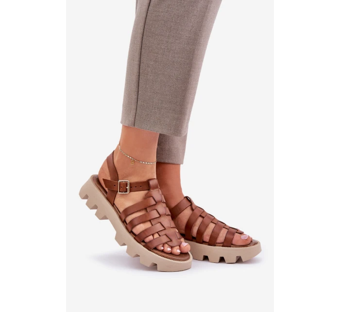 Kožené Dámské Sandály Zazoo model 21682178 Camel - Boto Kožené Dámské Sandály Zazoo model 21682178 Camel - Boto