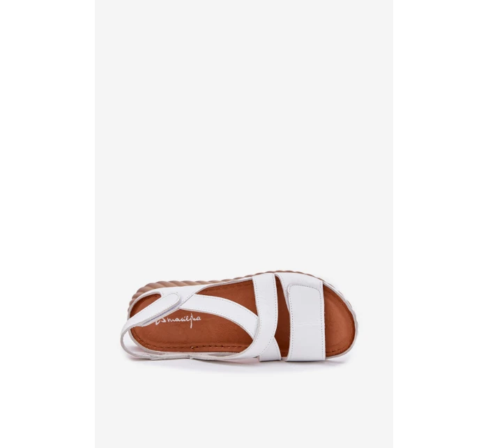 Dámské Kožené Sandály Na Suchý Zip model 21702019 Bílé - Maciejka