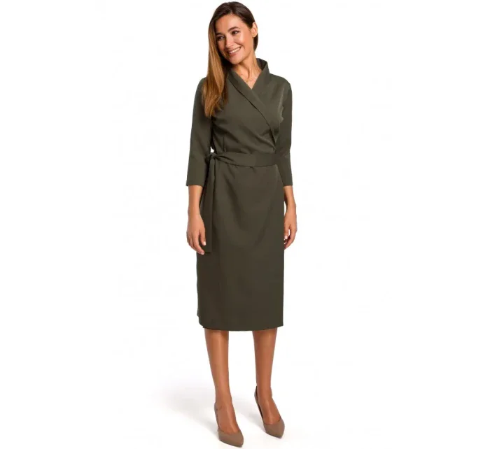 model 18002174 Zavinovací šaty s vázáním khaki barva - STYLOVE