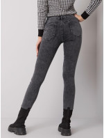 Šedé džínové úzké džíny s vysokým pasem
