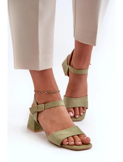 Dámské sandály na bloku z ekologického semiše, zelená Leisha Dámské sandály na bloku z ekologického semiše, zelená Leisha