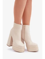 Kotníkové boty na masivní platformě a podpatku zateplené světle béžové Selahra Kotníkové boty na masivní platformě a podpatku zateplené světle béžové Selahra