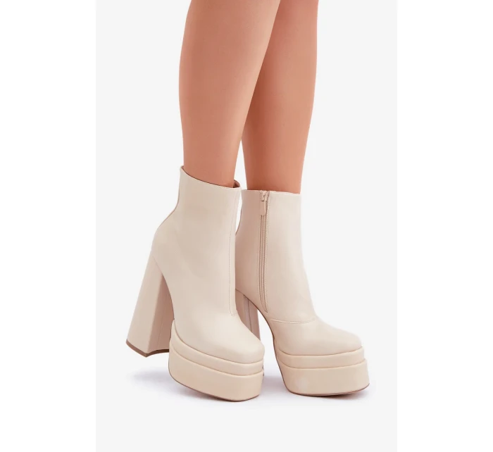 Kotníkové boty na masivní platformě a podpatku zateplené světle béžové Selahra Kotníkové boty na masivní platformě a podpatku zateplené světle béžové Selahra