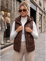 Dámská prošívaná vesta s kapucí, hnědá, FashionStreet TY5975