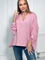 Mušelínová halenka s ohrnutými rukávy světle růžová