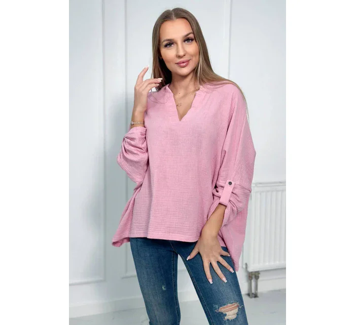 Mušelínová halenka s ohrnutými rukávy světle růžová Mušelínová halenka s ohrnutými rukávy světle růžová