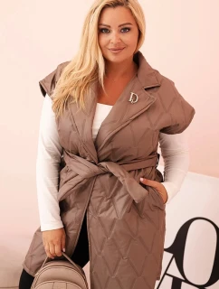 Dámská vesta Plus Size prošívaná s páskem a límcem fango