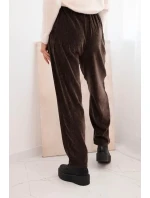 Dámské kalhoty z viskózy s model 21731254 páskem hnědé - K-Fashion
