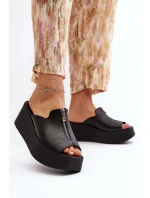 Zazoo 2916 Dámské žabky na masivní platformě se zipem Černé