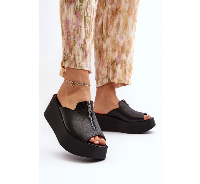 Zazoo 2916 Dámské žabky na masivní platformě se zipem Černé