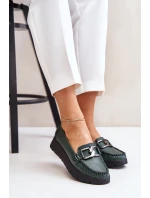 Kožené mokasíny na platformě s ozdobou tmavě zelené model 21673741 - Zazoo