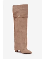 Zateplené kozačky s  dílem nad s podpatkem béžové model 21707699 - Boto