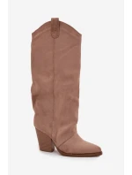 kozačky na podpatku z eko semiše béžové  Damskie model 21715105 - Boto